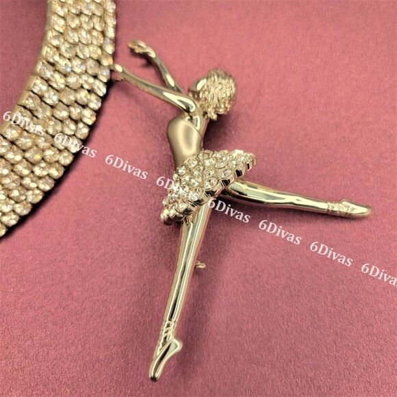 𝅺DANCING Ballerina Silver Tone Brooch with Sparkling Crystals - Picture 3 of 14